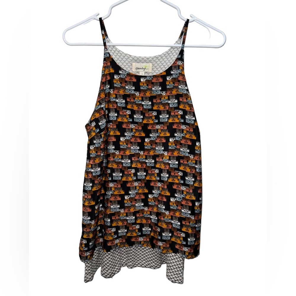 Porridge Anthropologie Layered Swing Split Back Suitcase Print Tank